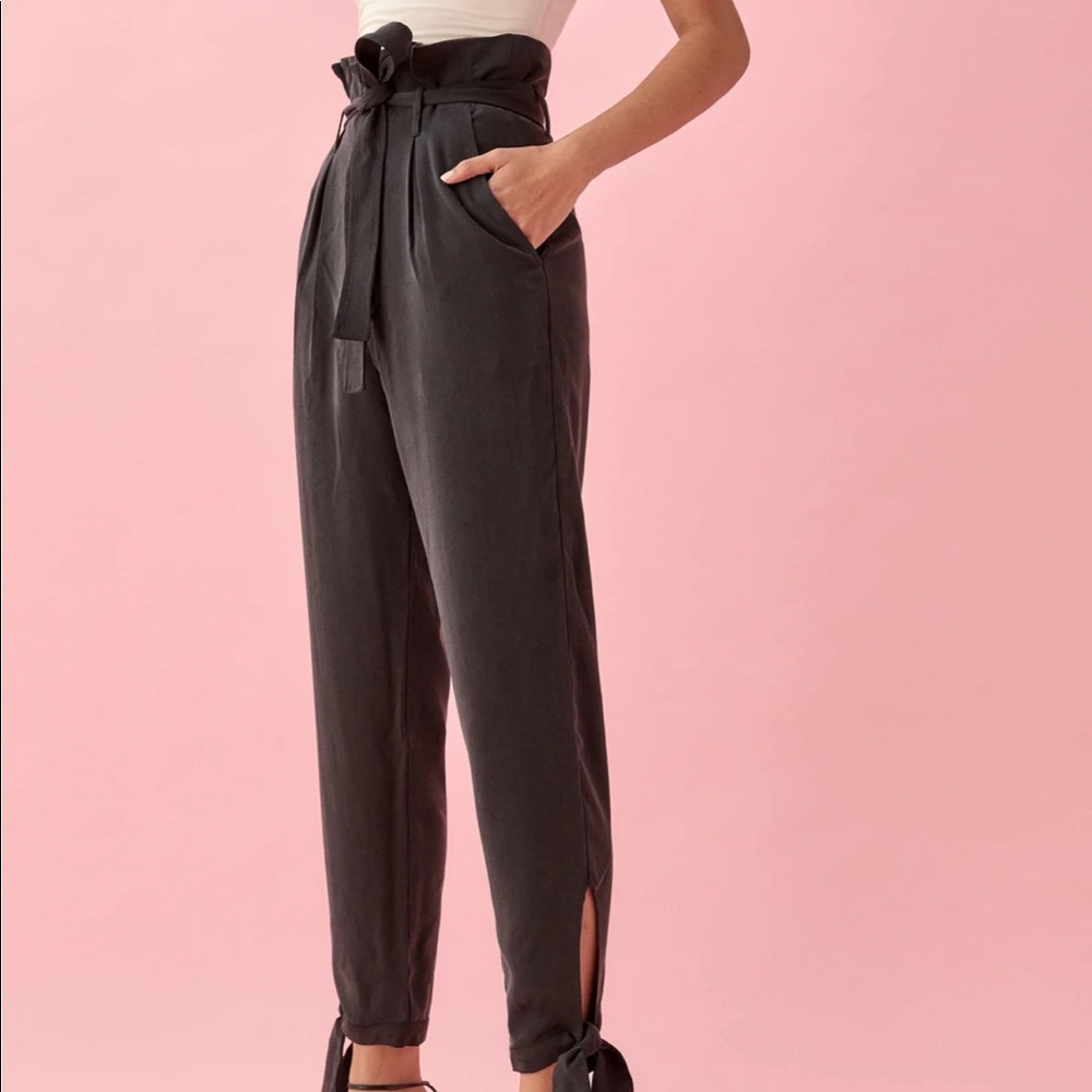 Reformation “Avalon” Paper Bag Pants in Black